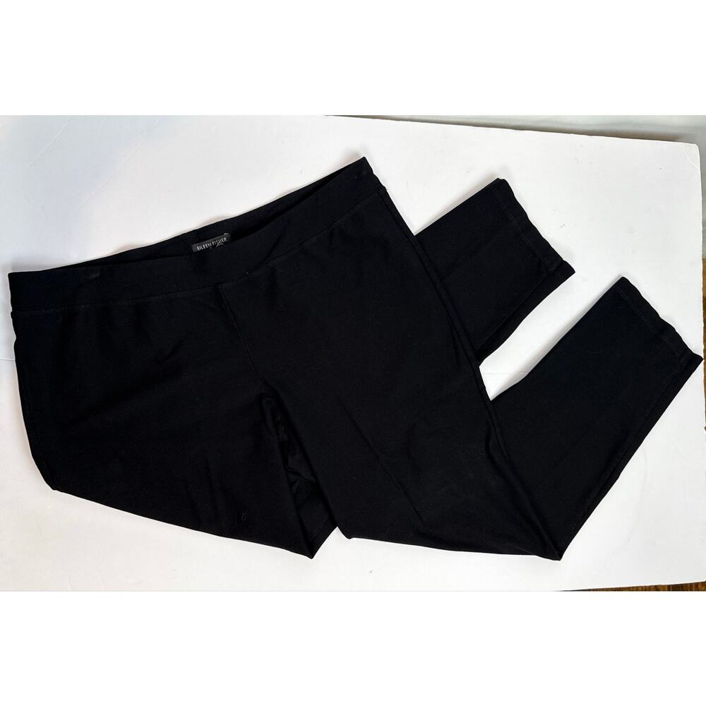 Eileen Fisher Black Pull-On Straight Pants L Made USA